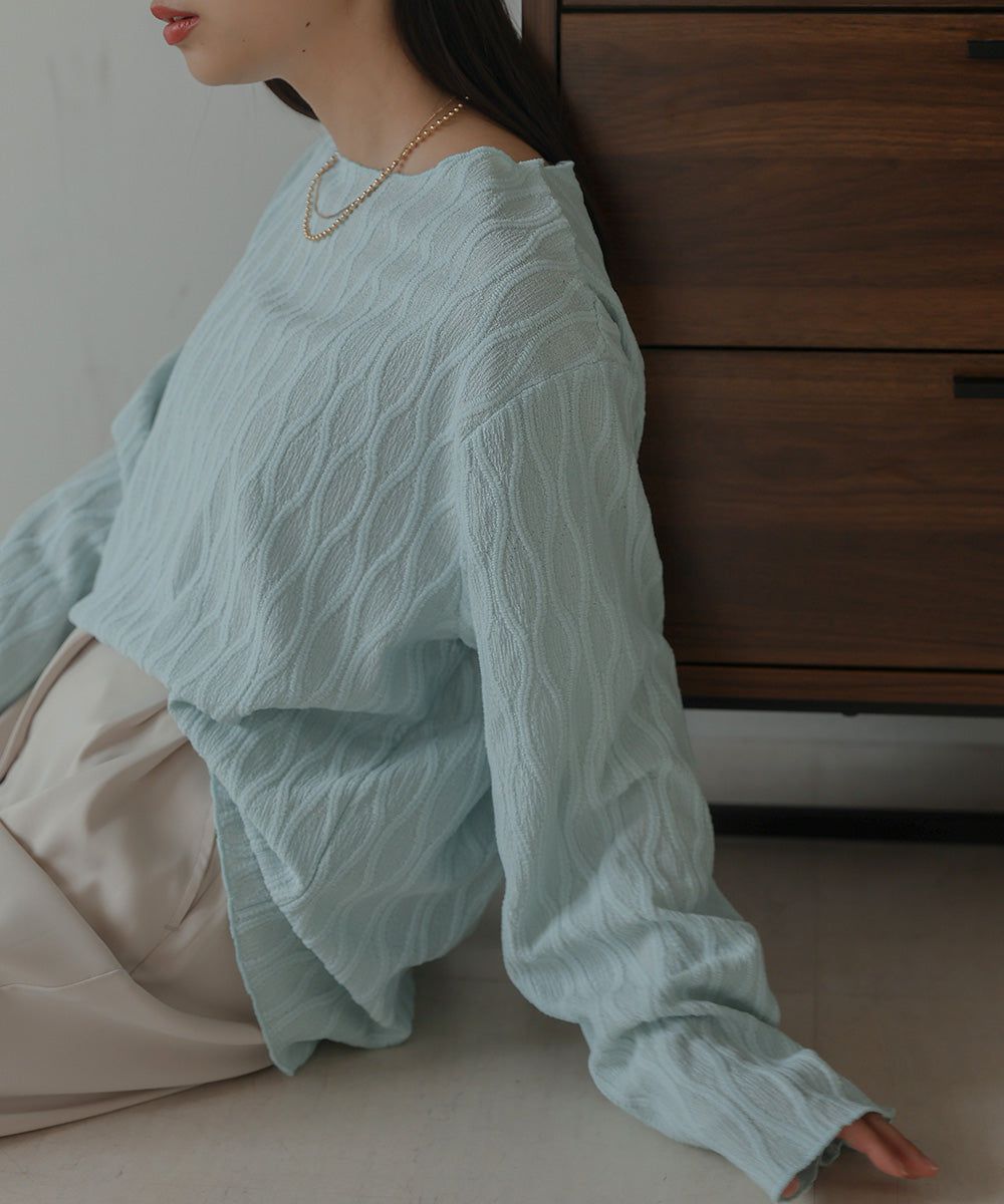 日本 Bab - 質感波紋薄長袖上衣-黑