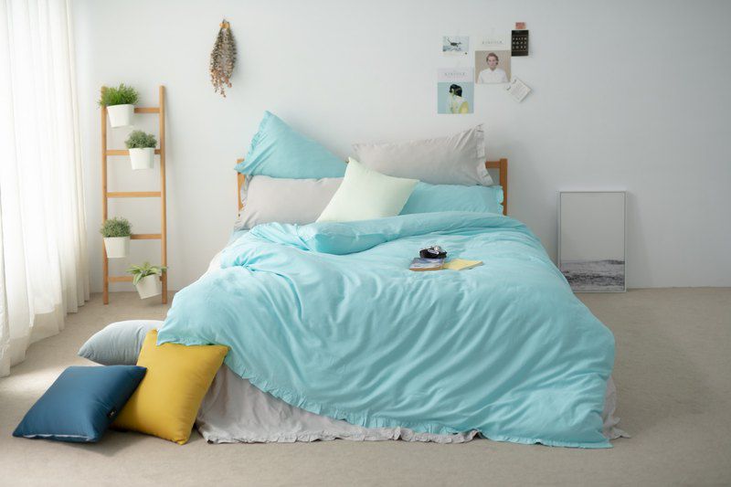 飛航模飾 - 有機纖維針織天絲 荷葉款式床包被套組-淺草綠(雙人床包被套四件組) (雙人5*6.2尺)