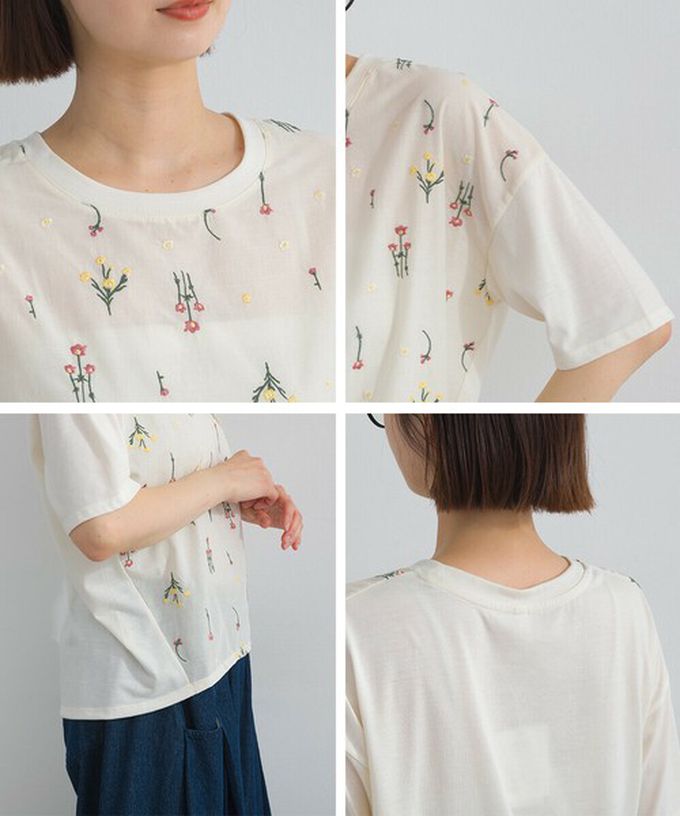 日本 Lupilien - 唯美刺繡舒適棉短袖上衣-蝴蝶結-深灰