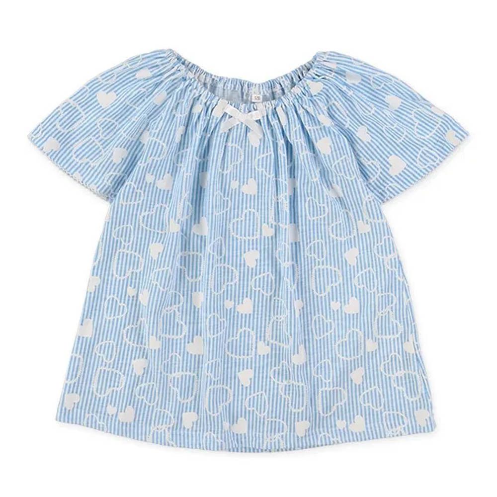 彈性領口女孩印花短袖上衣-愛心-淺藍