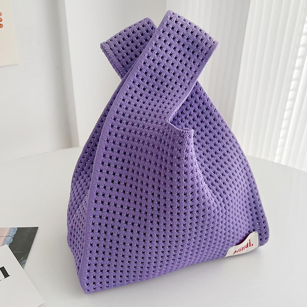 簍空休閒針織手拿包/手提包-紫色 (20x35cm)
