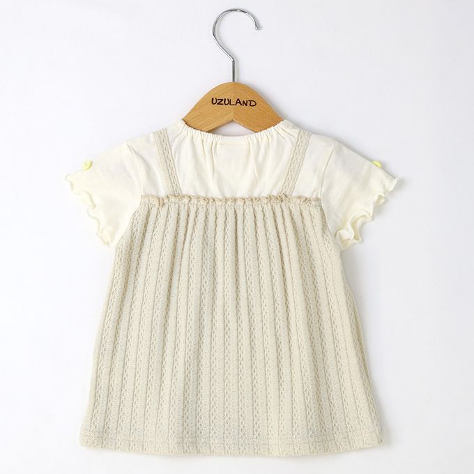 日本 ZOOLAND - 100%綿 溫柔緹花木耳短袖上衣-卡其杏