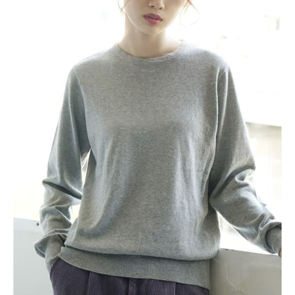 日本 zootie - 100%棉 輕盈柔軟薄針織上衣-圓領-淺雜灰