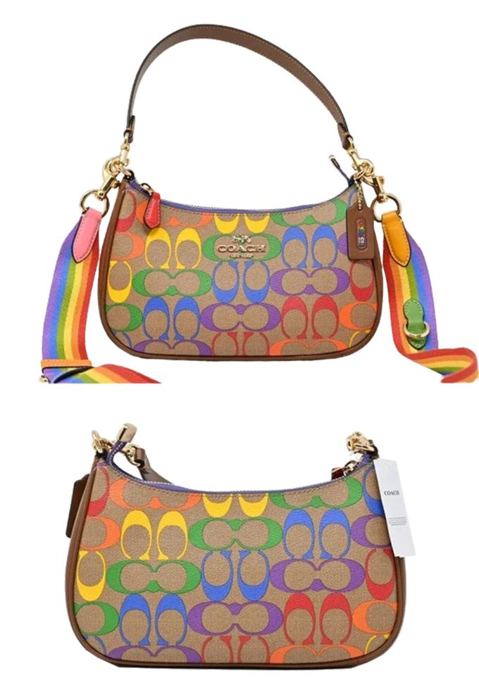 COACH - 滿版LOGO皮革半月包 (彩虹)