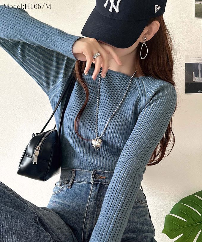 日本 Classical Elf - 優雅羅紋合身針織長袖上衣-炭灰