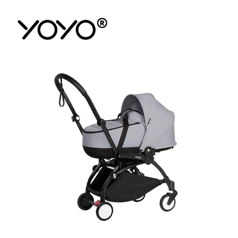 YOYO² 法國 Bassinet 0+新生兒睡籃推車(含車架)-黑色車架+岩石灰睡籃