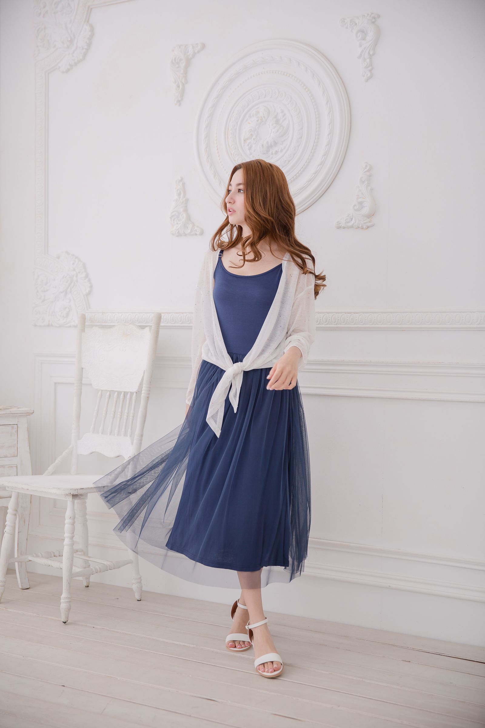 Peachy - 獨家訂製綿柔連身紗裙-細肩帶連身款-午夜藍 (F)
