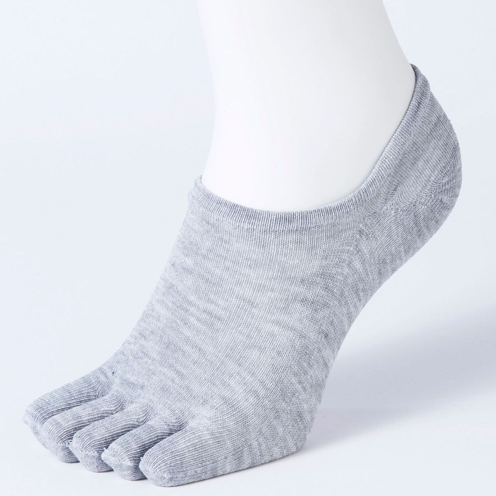 日本 okamoto - 超強專利防滑ㄈ型隱形襪(PLUS升級版)-五趾 超深款-淺灰