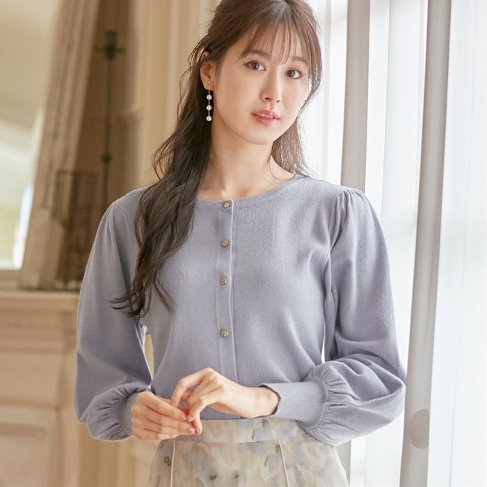 日本 BELLUNA - 甜美2WAY澎澎袖針織上衣/外套-米杏