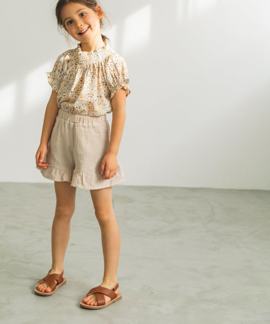 日本 PAIRMANON - 純棉荷葉造型皺皺短褲-杏