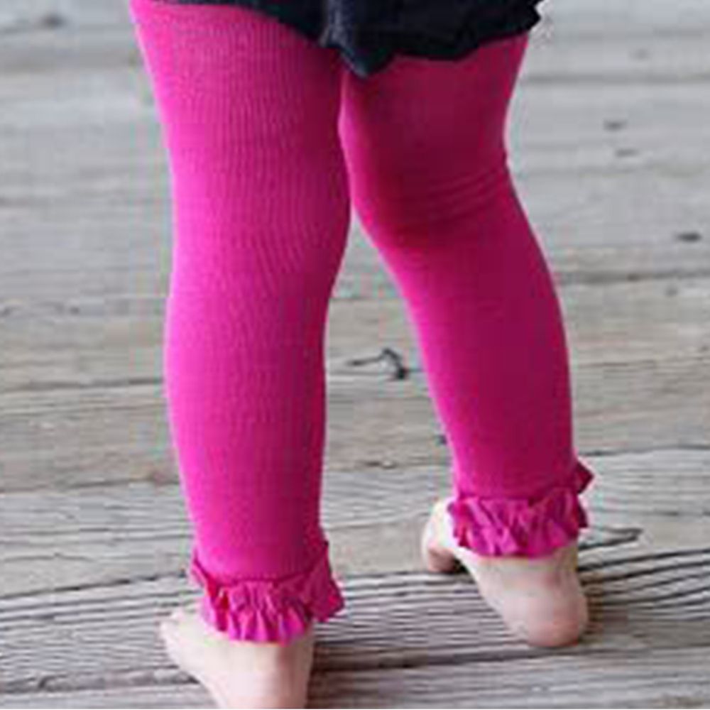 美國 RuffleButts - 小公主甜美荷葉邊內搭褲(襪)-亮麗桃紅 (6-12M)