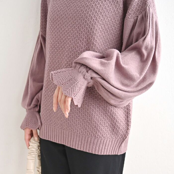 日本 ihuu - 氣質花瓣領糖果袖針織上衣-酒紅