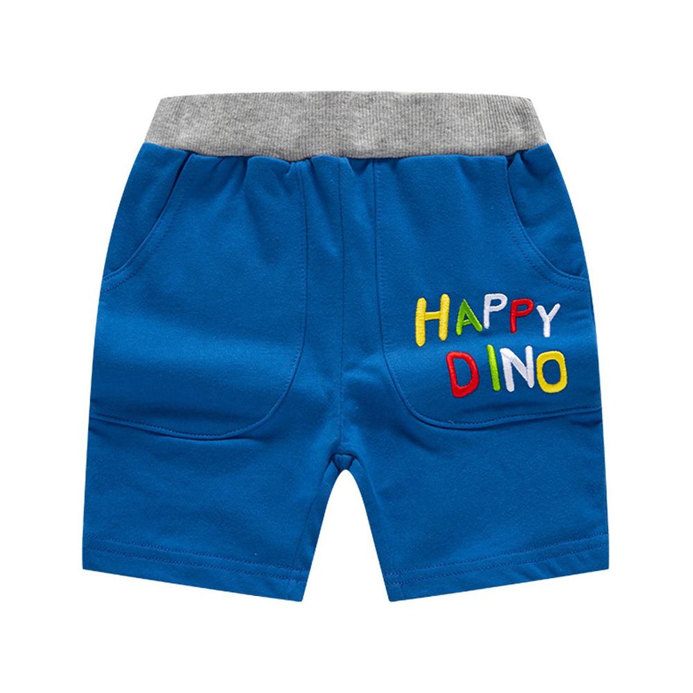 純棉休閒短褲-HAPPY DINO-藍色