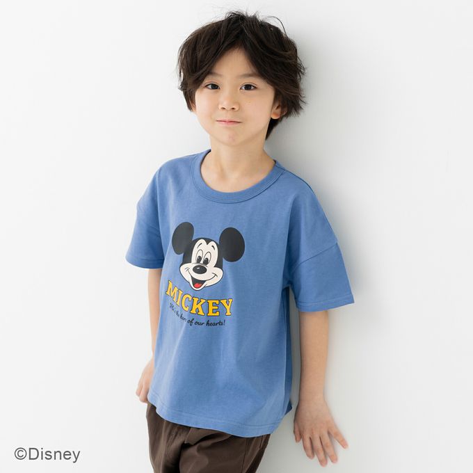 日本 Chil2 - 聯名款  卡通人物米奇純棉短袖上衣-大頭logo-煙燻藍