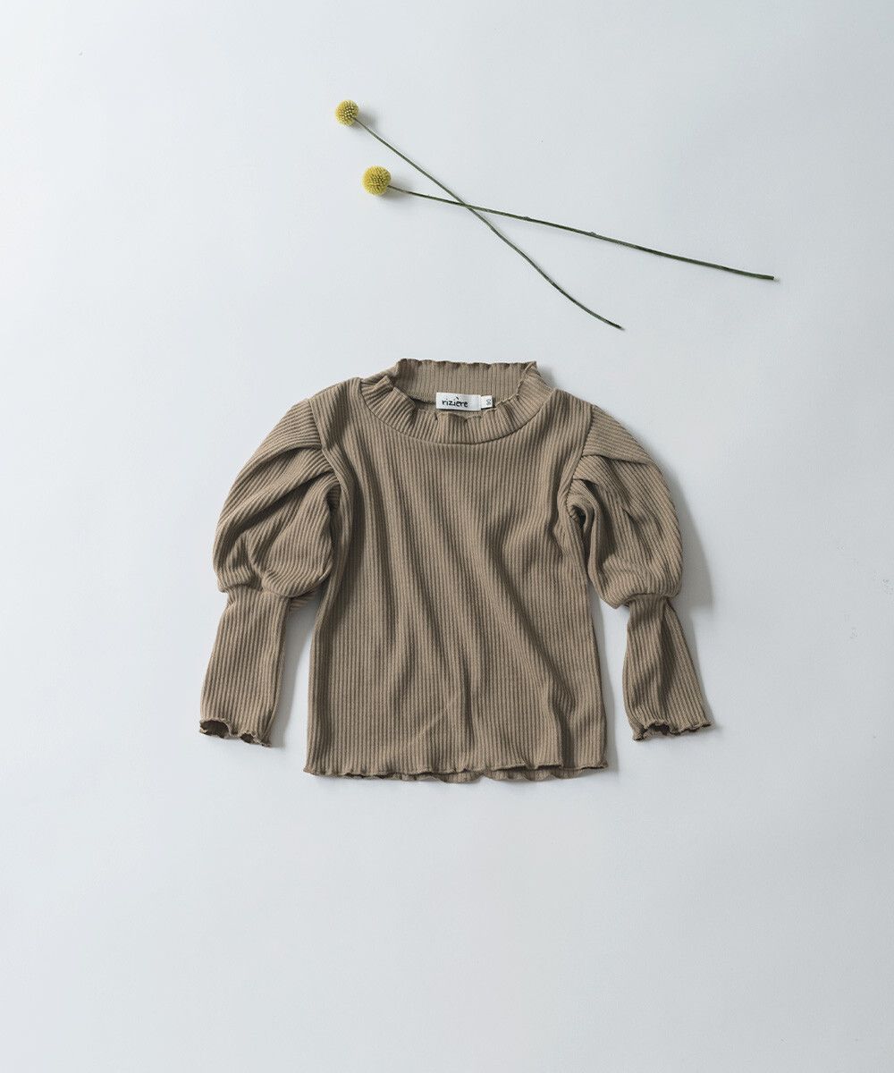 日本 riziere - 小公主澎澎前束袖羅紋長袖上衣-摩卡棕