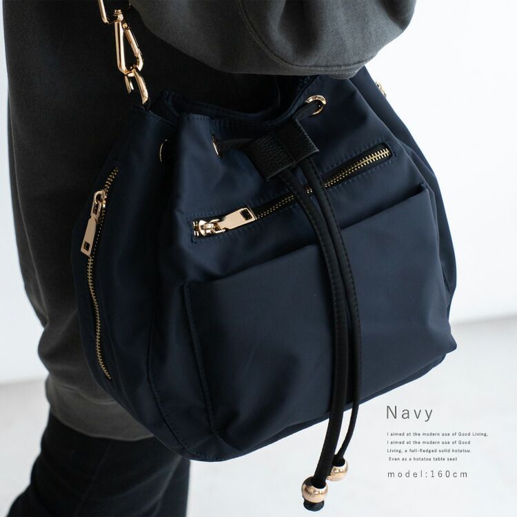 日本代購 - 尼龍輕量 10口袋多功能肩背包-卡其棕 (24x18x14cm)