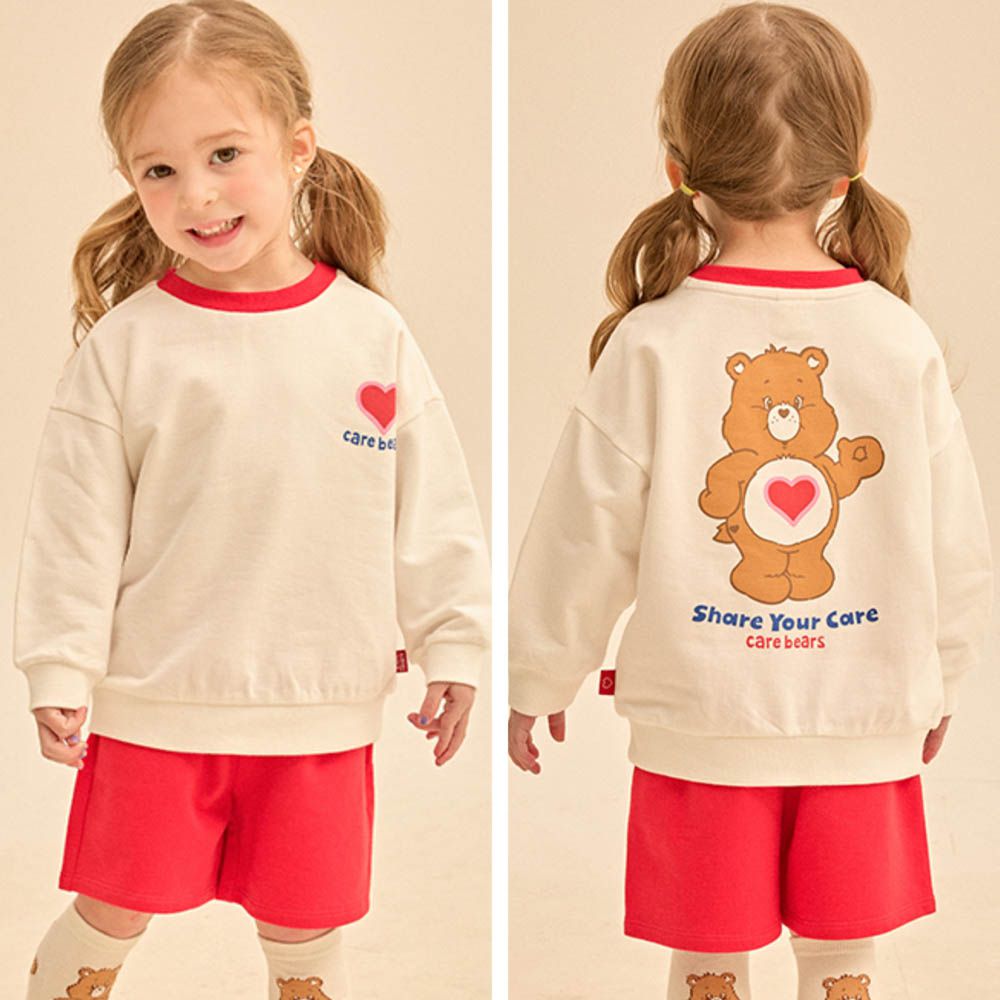 聯名款愛心熊長袖上衣X短褲套裝-白X紅