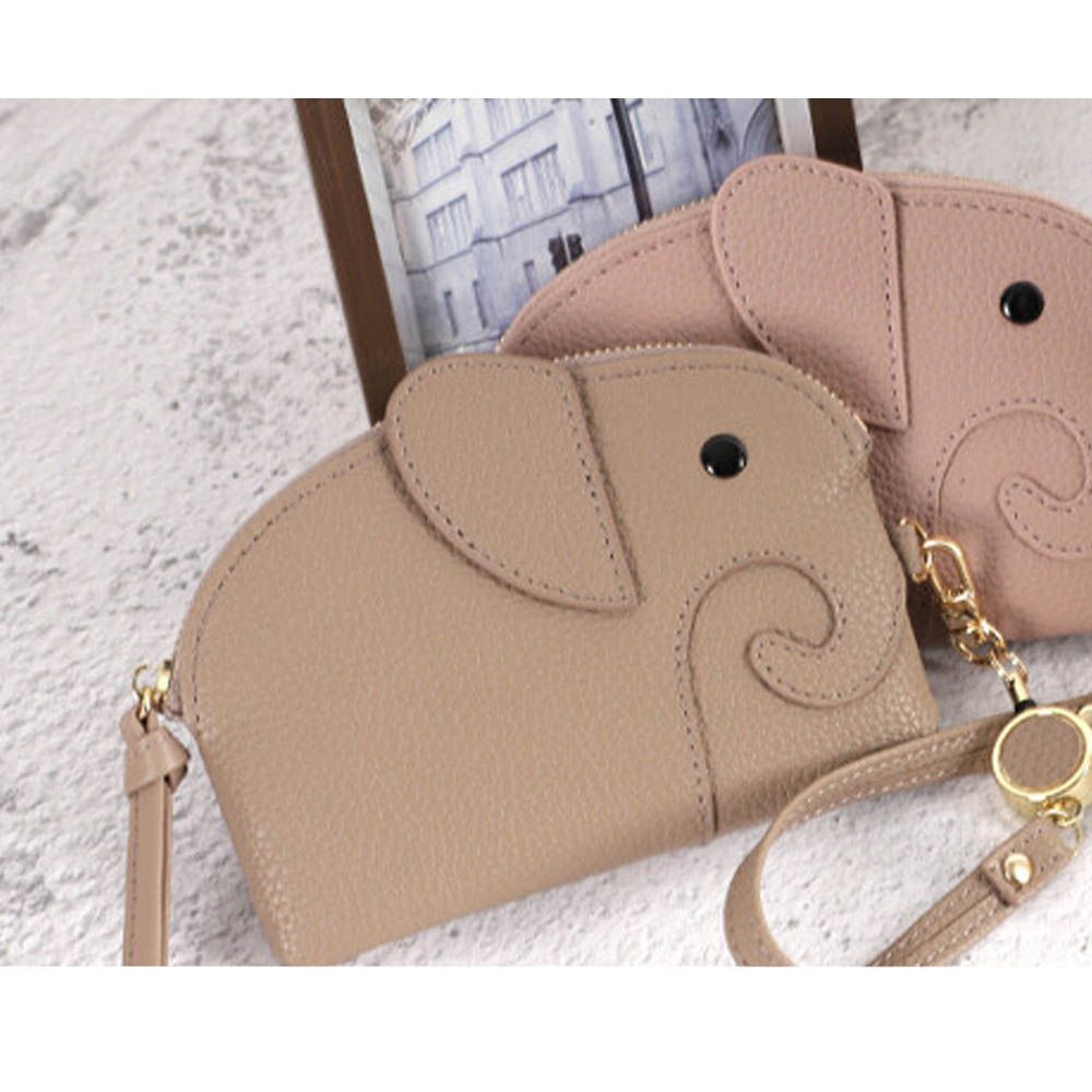 童趣大象附拉繩零錢/鑰匙包-淺棕