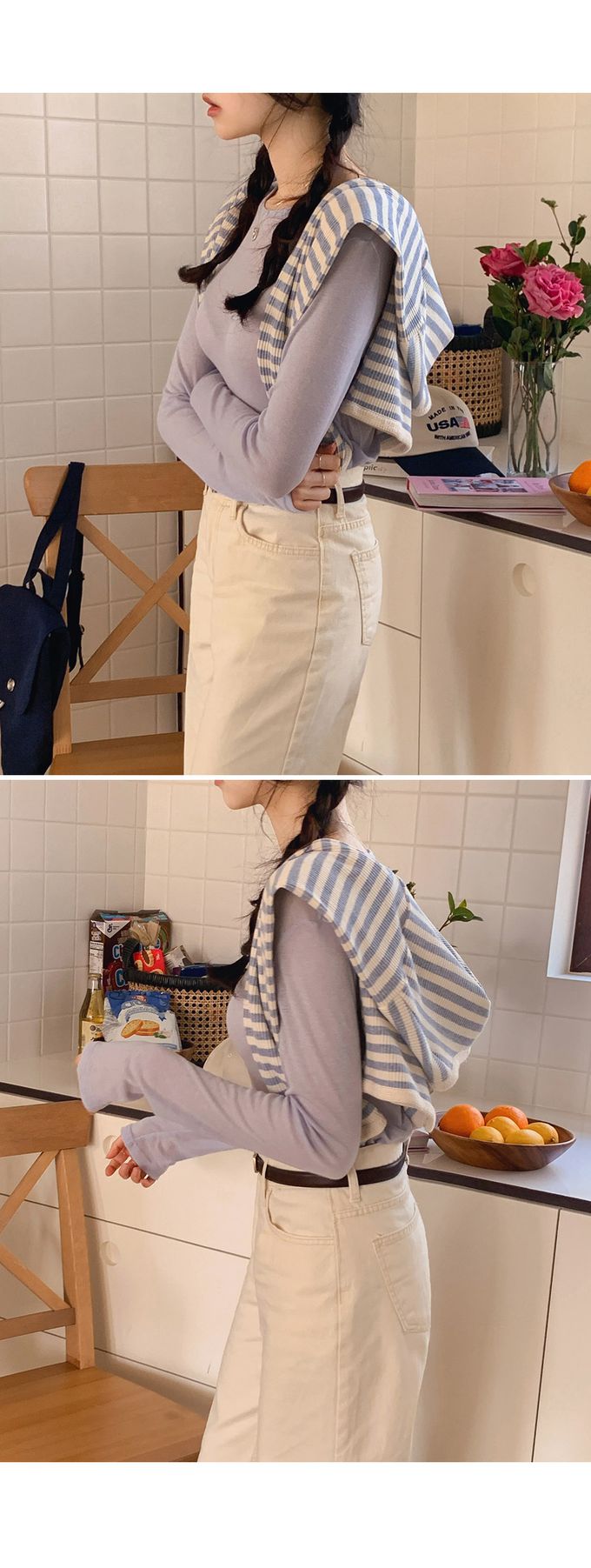 韓國女裝代購 - 換季必備！極簡薄透長袖上衣-灰藍 (FREE)