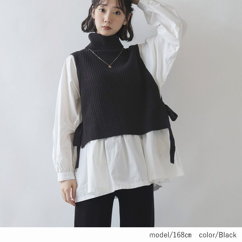 日本 Rejoule - 假兩件高領針織背心X白上衣-灰 (M(Free size))