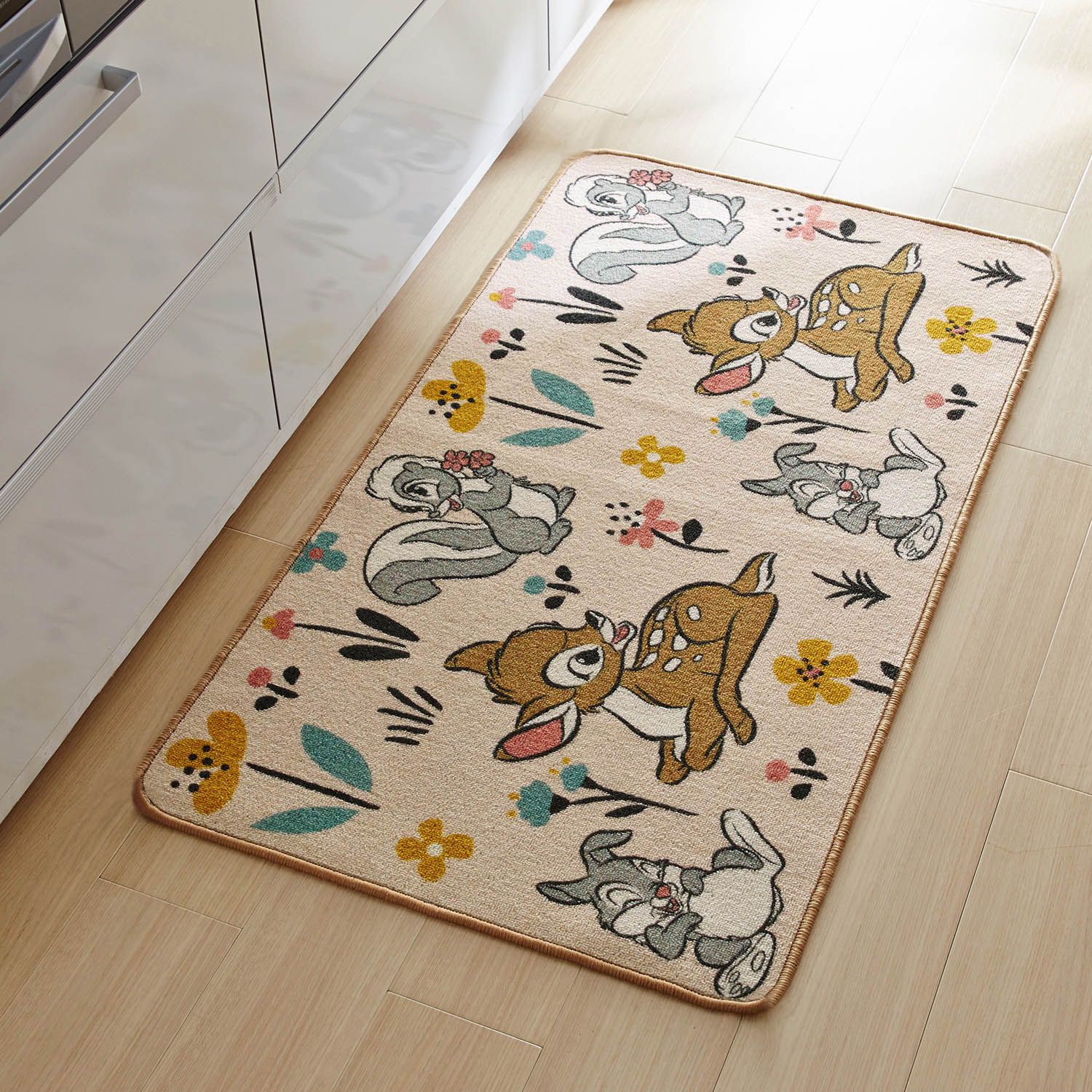 日本千趣會 - 迪士尼 長條型腳踏墊(廚房/臥室)-斑比花園-杏