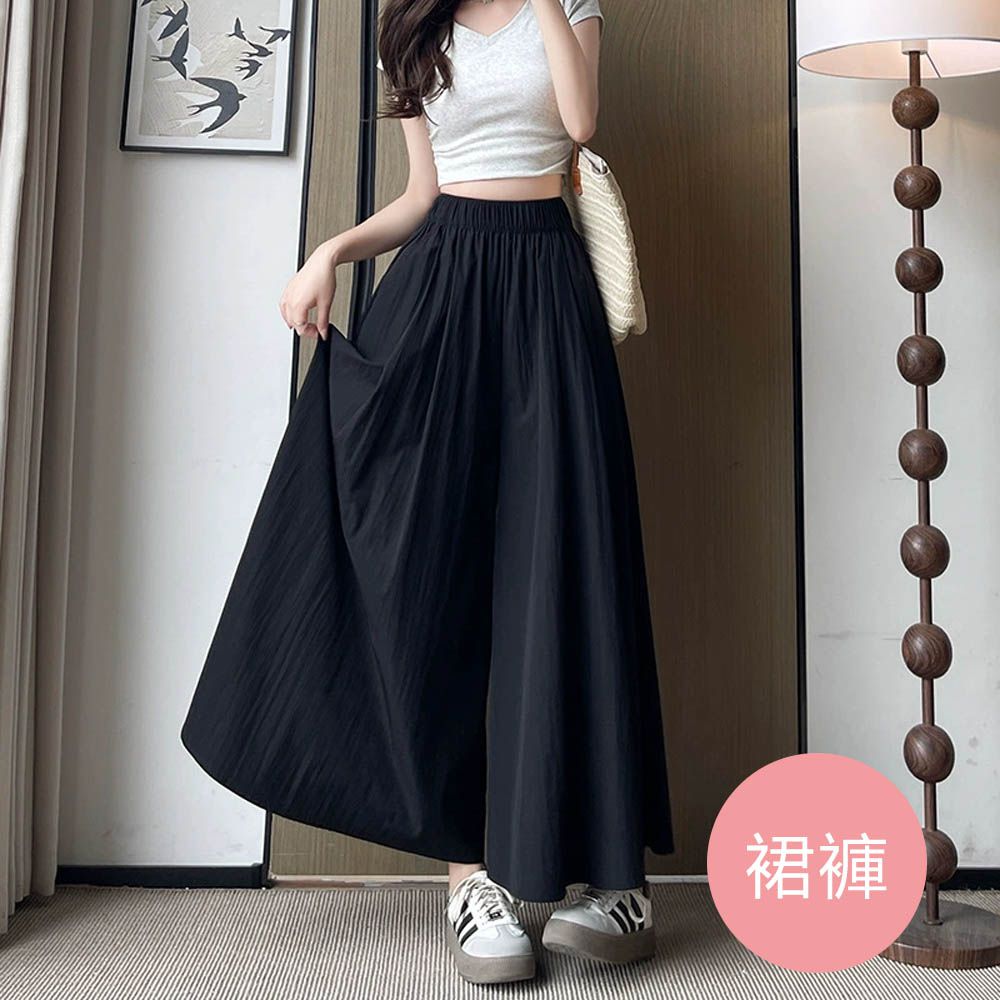 冰絲涼感瘦瘦裙褲-有口袋(可選長度)-顯瘦黑