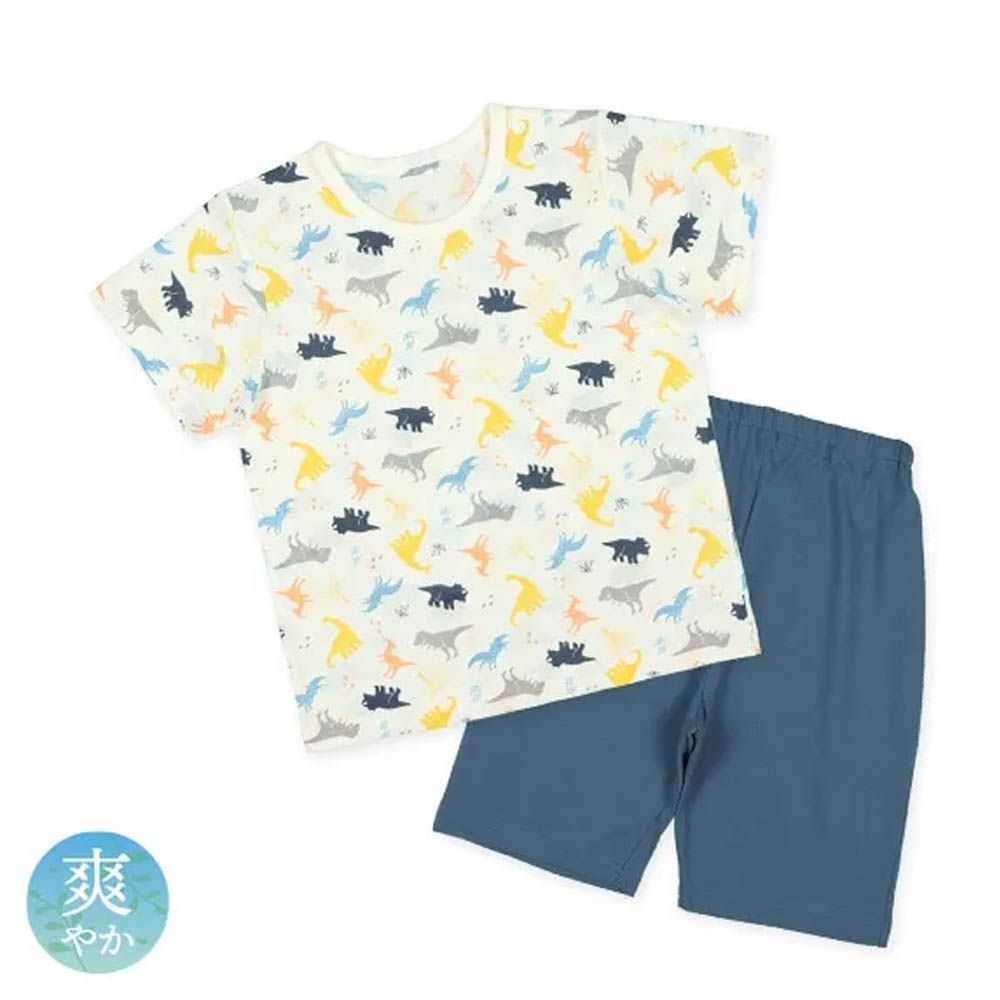 透氣 恐龍家居服短袖套裝-藍