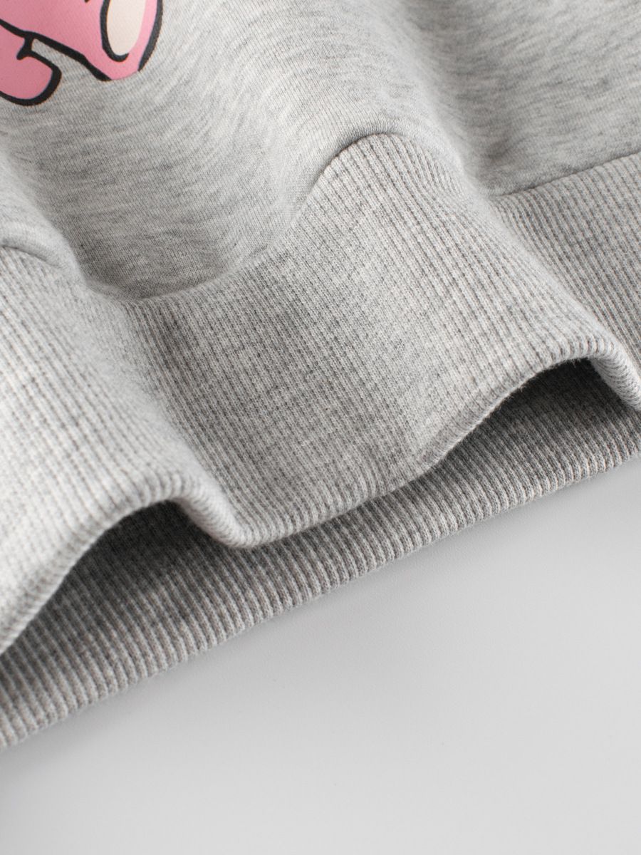 加絨圓領長袖上衣/大學T-悠閒兔兔-灰色