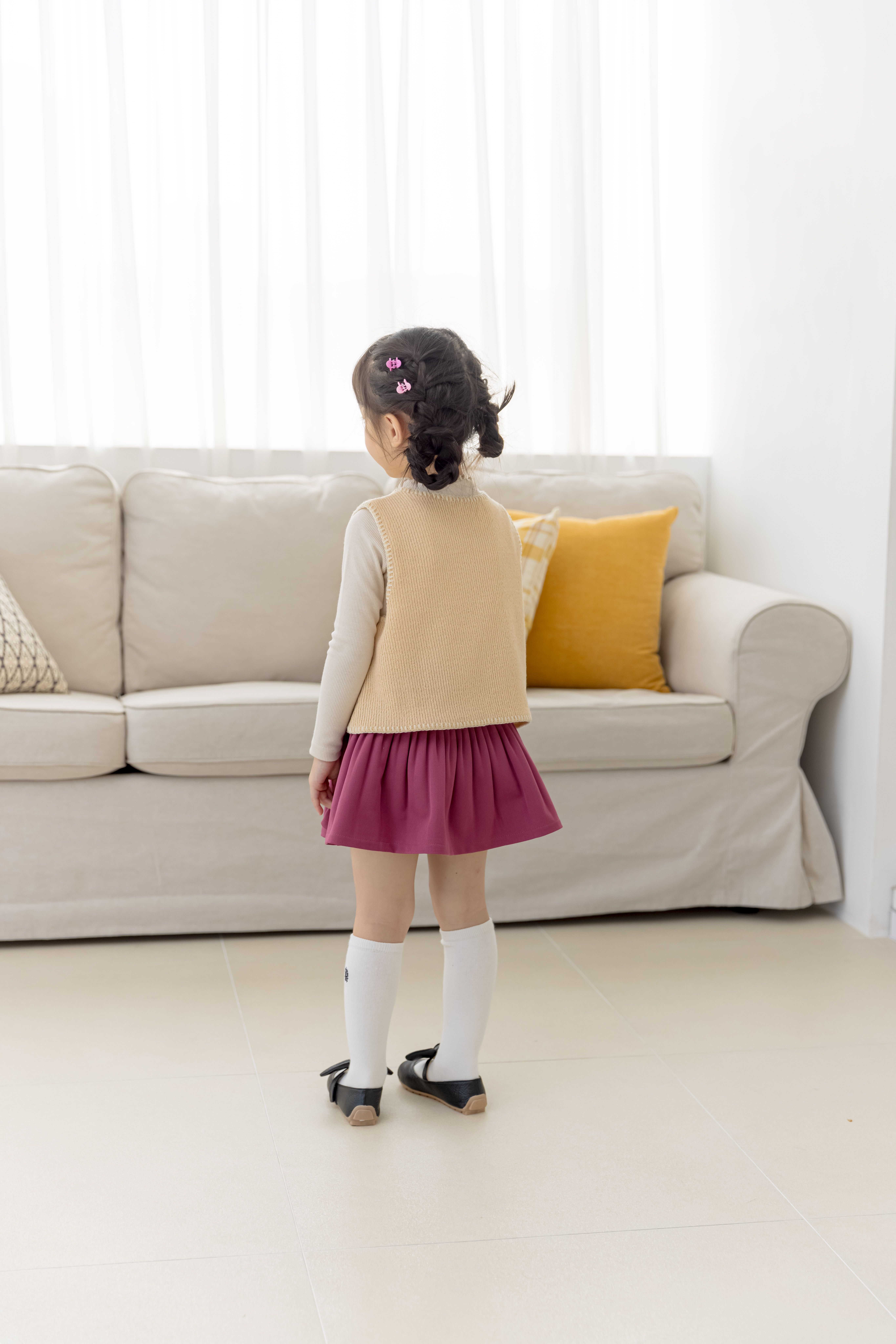 韓國 Orange Mom - 三隻小熊針織短背心-米黃