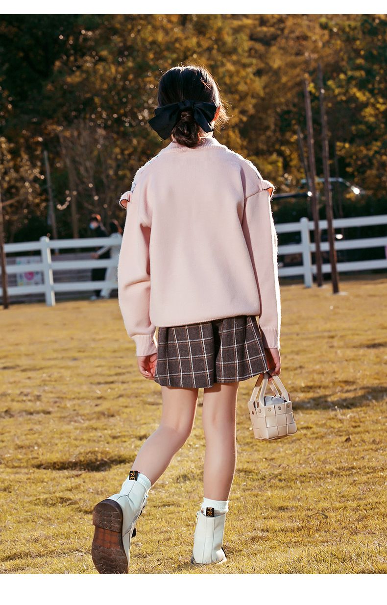 北歐圖騰木耳花邊細針織毛衣-紅色