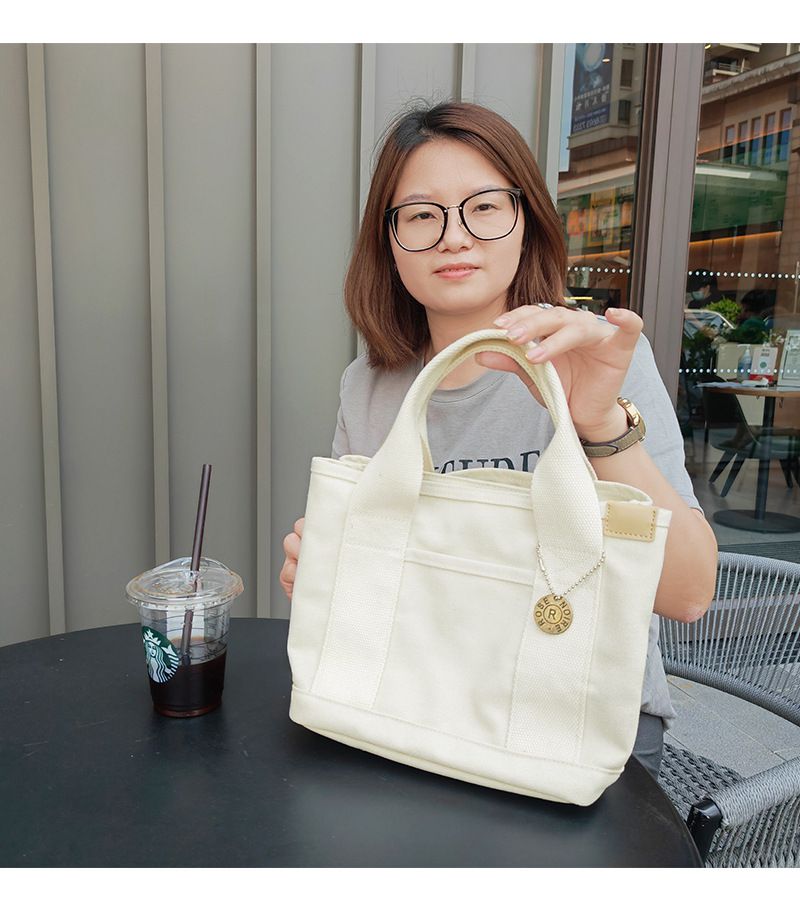 加厚大容量帆布手提包/便當袋-拉鍊款-深藍色 (21x15x23cm)