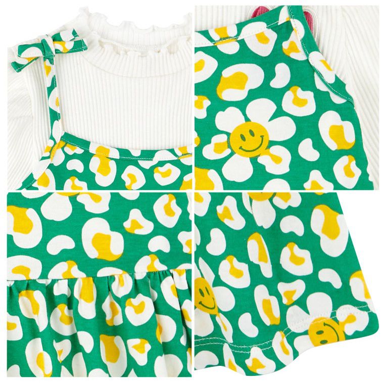 韓國 HEJMINI - 滿版微笑花花吊帶裙(不含上衣)-綠