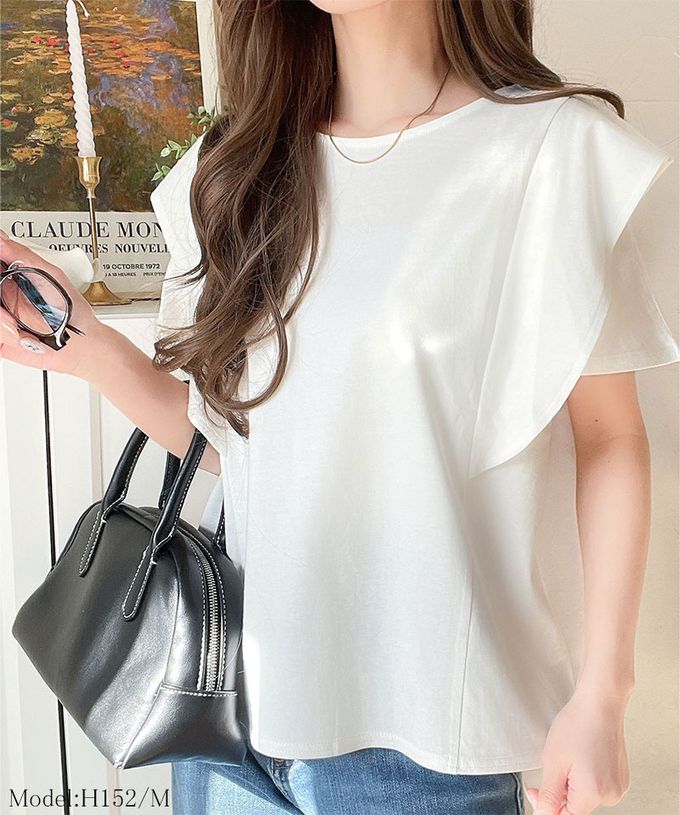 日本 Classical Elf - 純棉柔滑光澤感荷葉袖上衣-灰藍