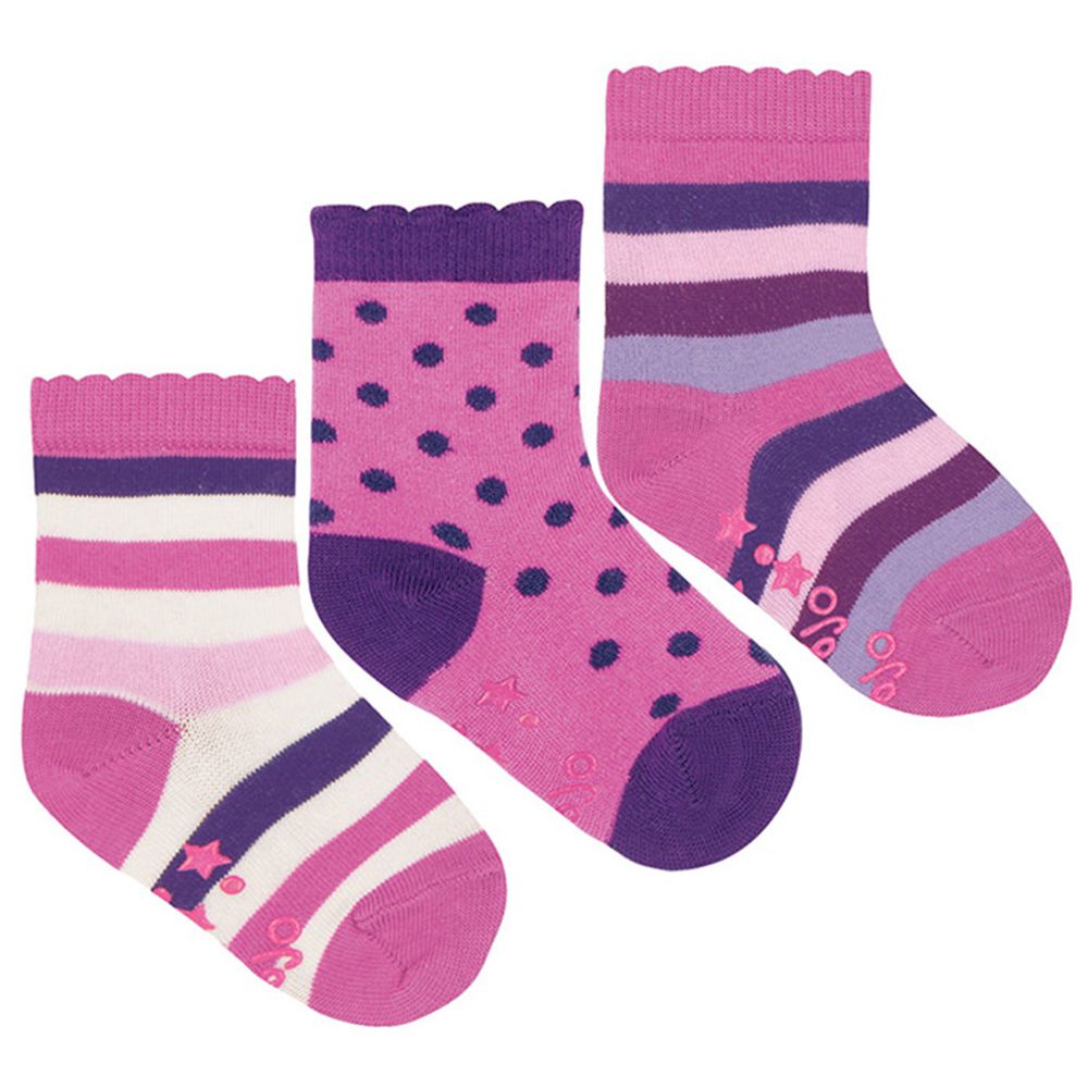 英國 JoJo Maman BeBe - 柔細寶寶兒童短襪/棉襪 3入組-粉紫條紋 (6-12M)