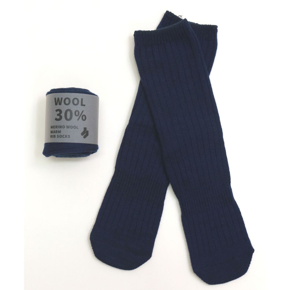 日本 TAWARA - (情侶)30%羊毛混紡長筒襪-海軍藍