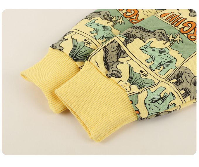 童趣圓領長袖上衣-漫畫恐龍-黃色