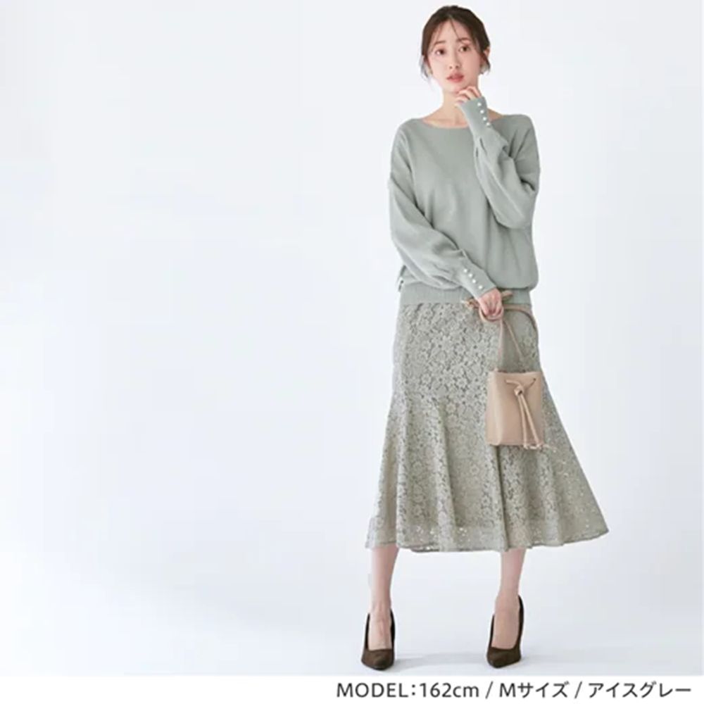 日本 BELLUNA - 優雅珍珠釦針織上衣-珊瑚橘