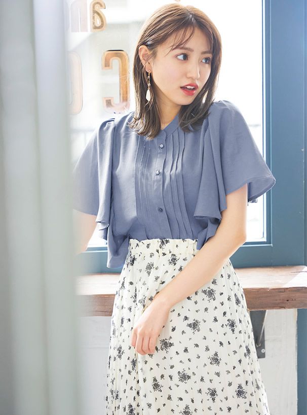 日本 GRL - 優雅層次波浪短袖排釦襯衫-白