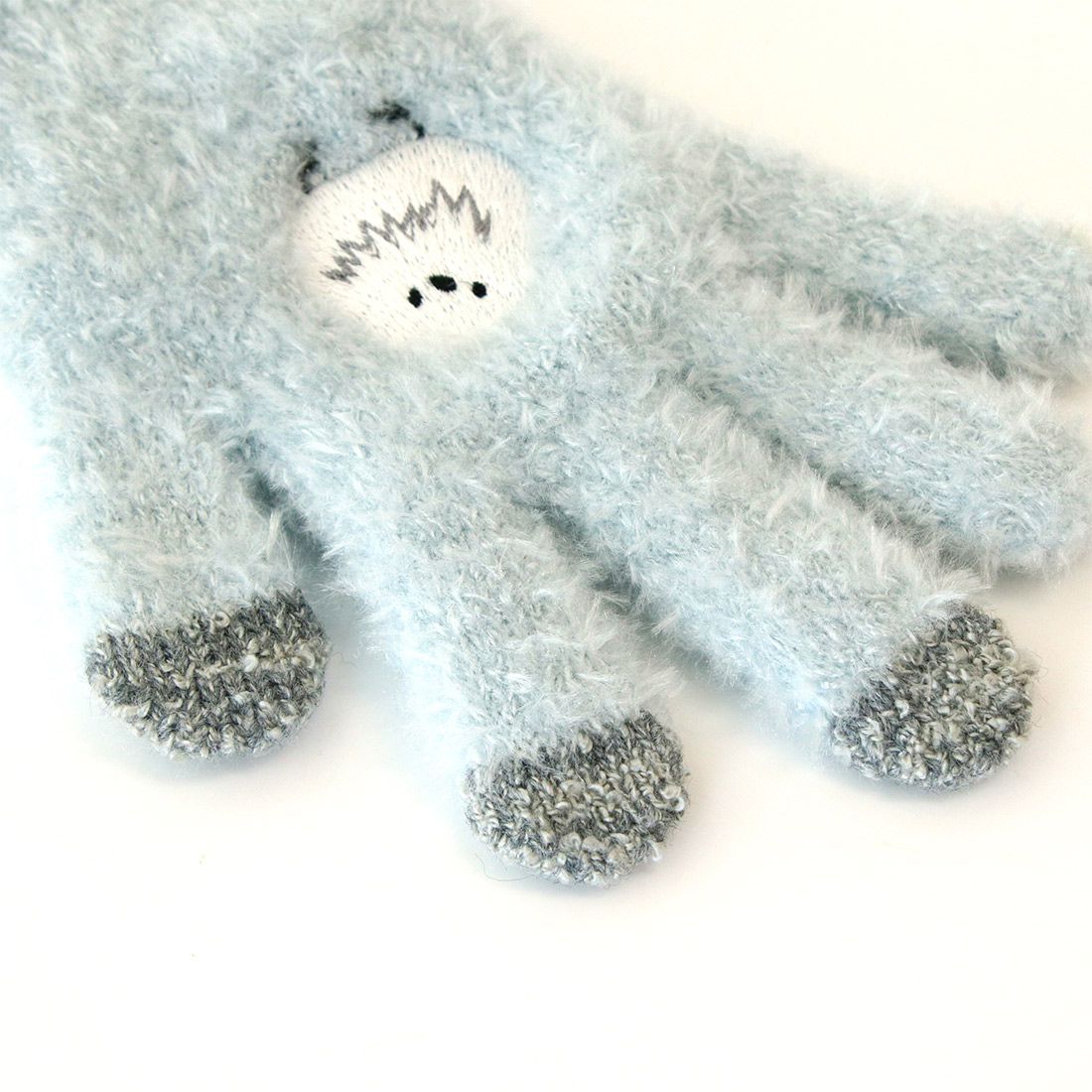 日本 TOMO - 兒童可觸控短絨保暖手套-長尾山雀-水藍