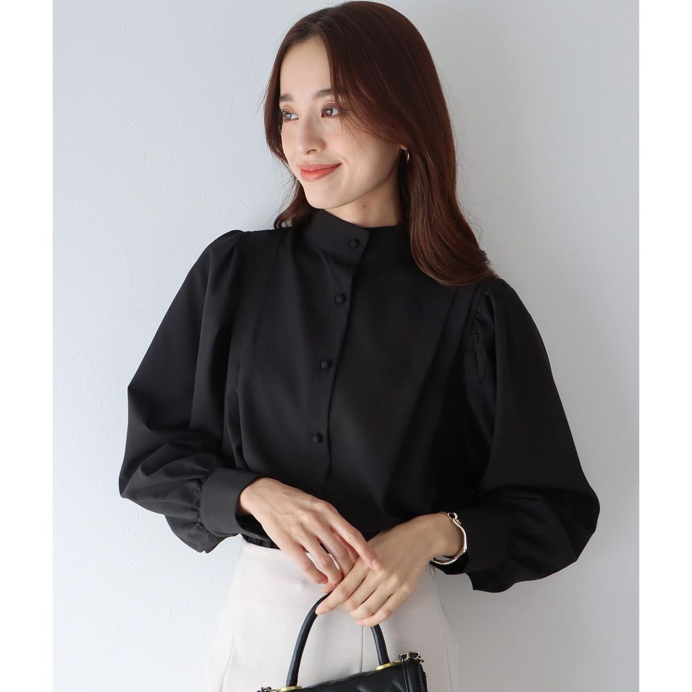 文藝氣質打摺長袖襯衫-黑