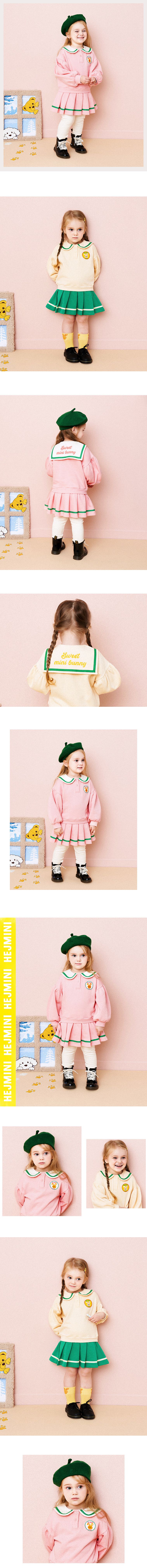 韓國 HEJMINI - (裏起毛)假兩件水手領百褶裙洋裝-米X綠