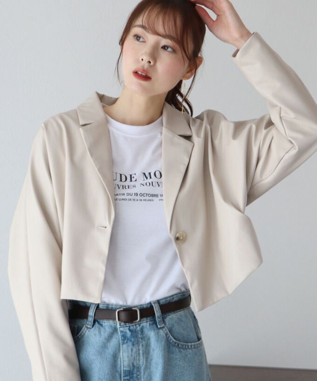 日本 BLUE EAST - 俐落短版西裝外套-米白