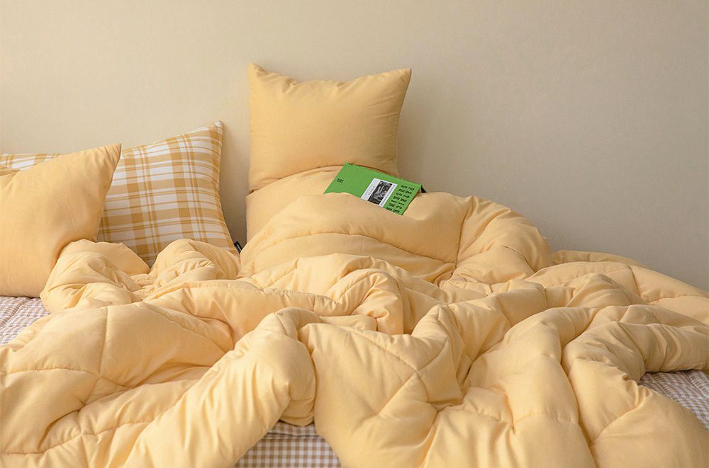 韓國 Maatila - 可水洗超細纖維桃皮感四季被-芒果黃