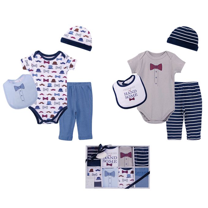 美國 Luvable Friends - 甜蜜寶貝嬰幼兒包屁衣與長褲最佳送禮 8入彌月禮盒組-完美男孩