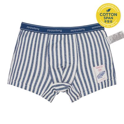 韓國 Ppippilong - 輕柔棉透氣四角褲(男寶)-直紋復古敞篷車-海軍藍