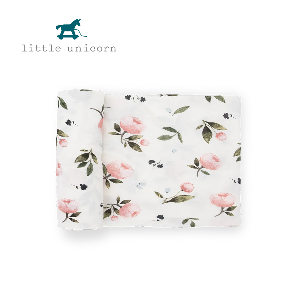 美國 Little Unicorn - 絲柔超彈包巾單入-水彩玫瑰 (120*120CM)