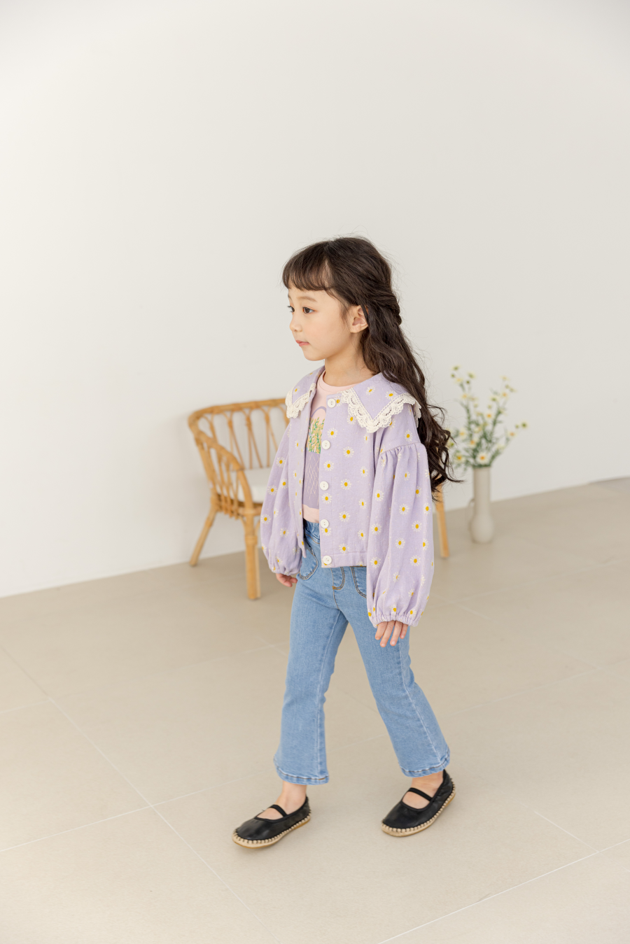 韓國 Orange Mom - 鬆緊腰牛仔喇叭褲-淺藍