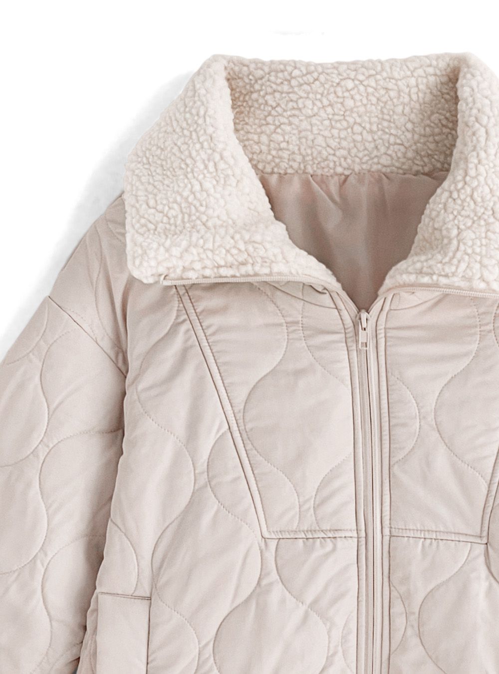 日本 GRL - 絎縫翻領鋪棉保暖外套/大衣-黑