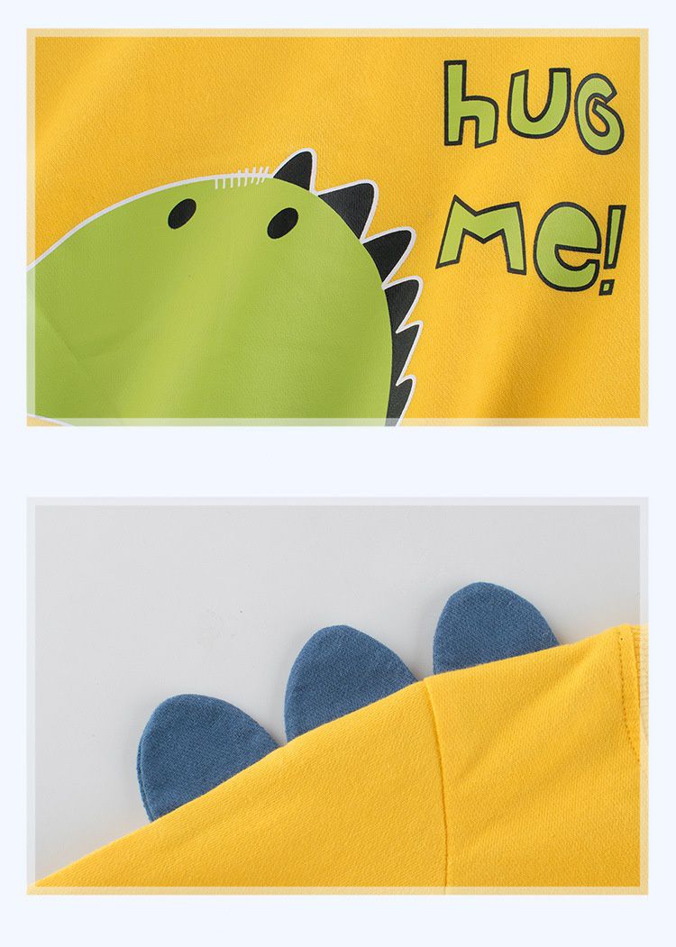 棉質長袖大學T-恐龍抱抱-黃色