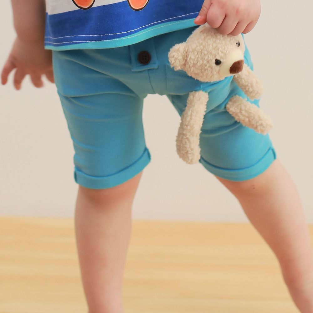 韓國 Coco Rabbit - 熊熊娃娃口袋彈力褲-天藍